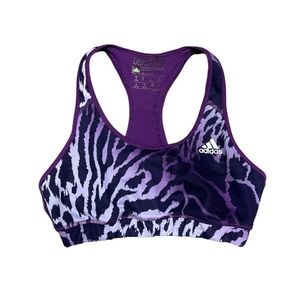 Adidas Sports Bra Women’s Size Small Purple Black Animal Print Racerback TechFit